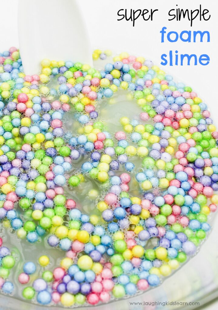 Simple slime recipe with foam balls - Laughing Kids Learn